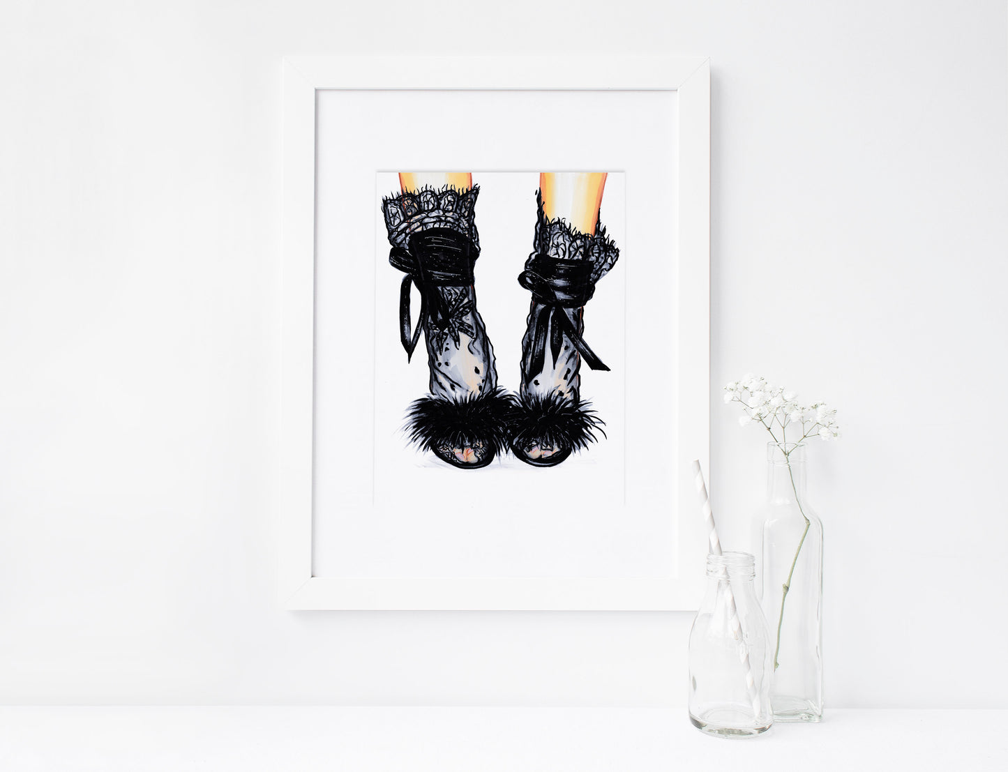 Black Lace, Women's Shoes, High-heel Sandals, Marker Illustration, Printable Art, INSTANT DOWNLOAD