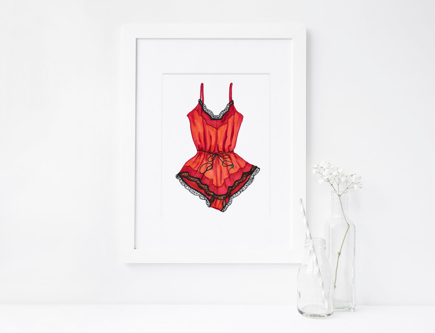 SET of 3, Elegant Women's Lace Lingerie, Marker Illustration, Printable Art, INSTANT DOWNLOAD