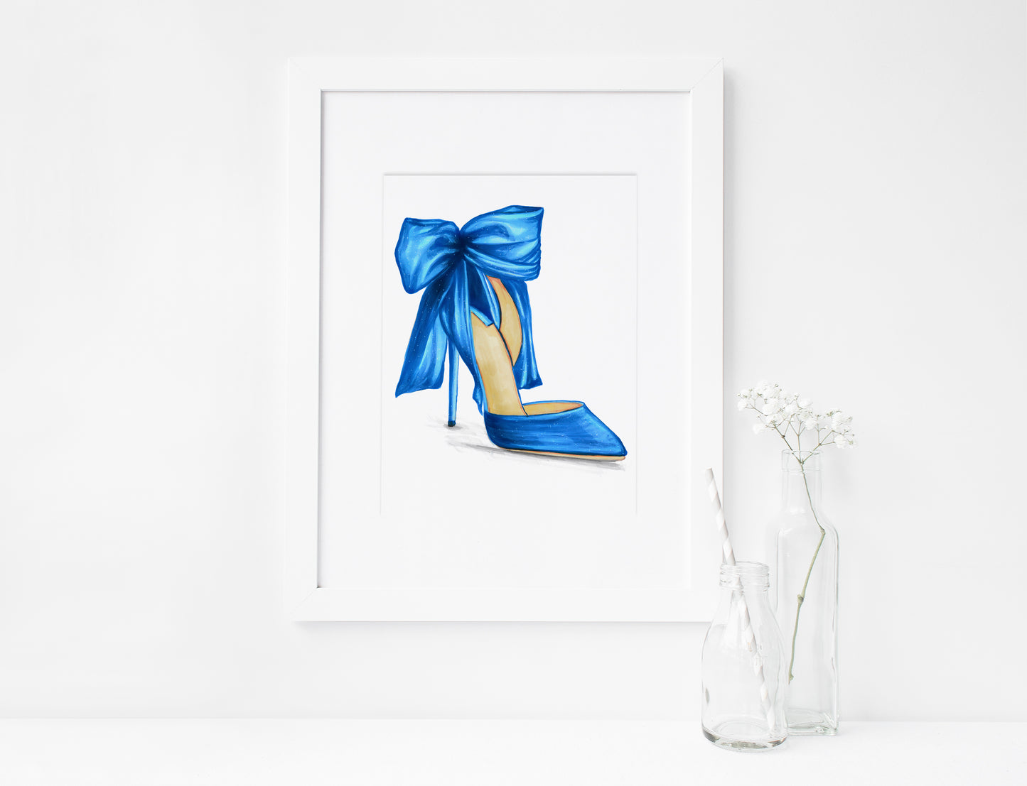 Blue Satin Evening Pumps, Women's Shoes, Stilettos, Marker Illustration, Printable Art, INSTANT DOWNLOAD