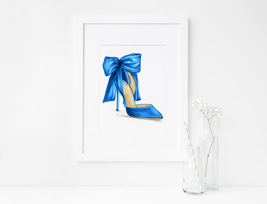 Blue Satin Evening Pumps, Women's Shoes, Stilettos, Marker Illustration, Printable Art, INSTANT DOWNLOAD