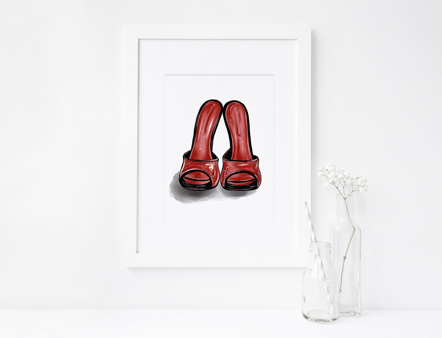 Red T-Strap Backless, Women's Shoes, Printable Art, INSTANT DOWNLOAD