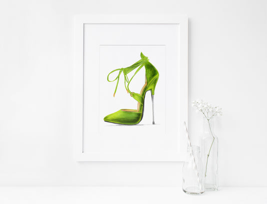 Green Evening Pumps, Women's Shoes, Stilettos, Marker Illustration, Printable Art, INSTANT DOWNLOAD