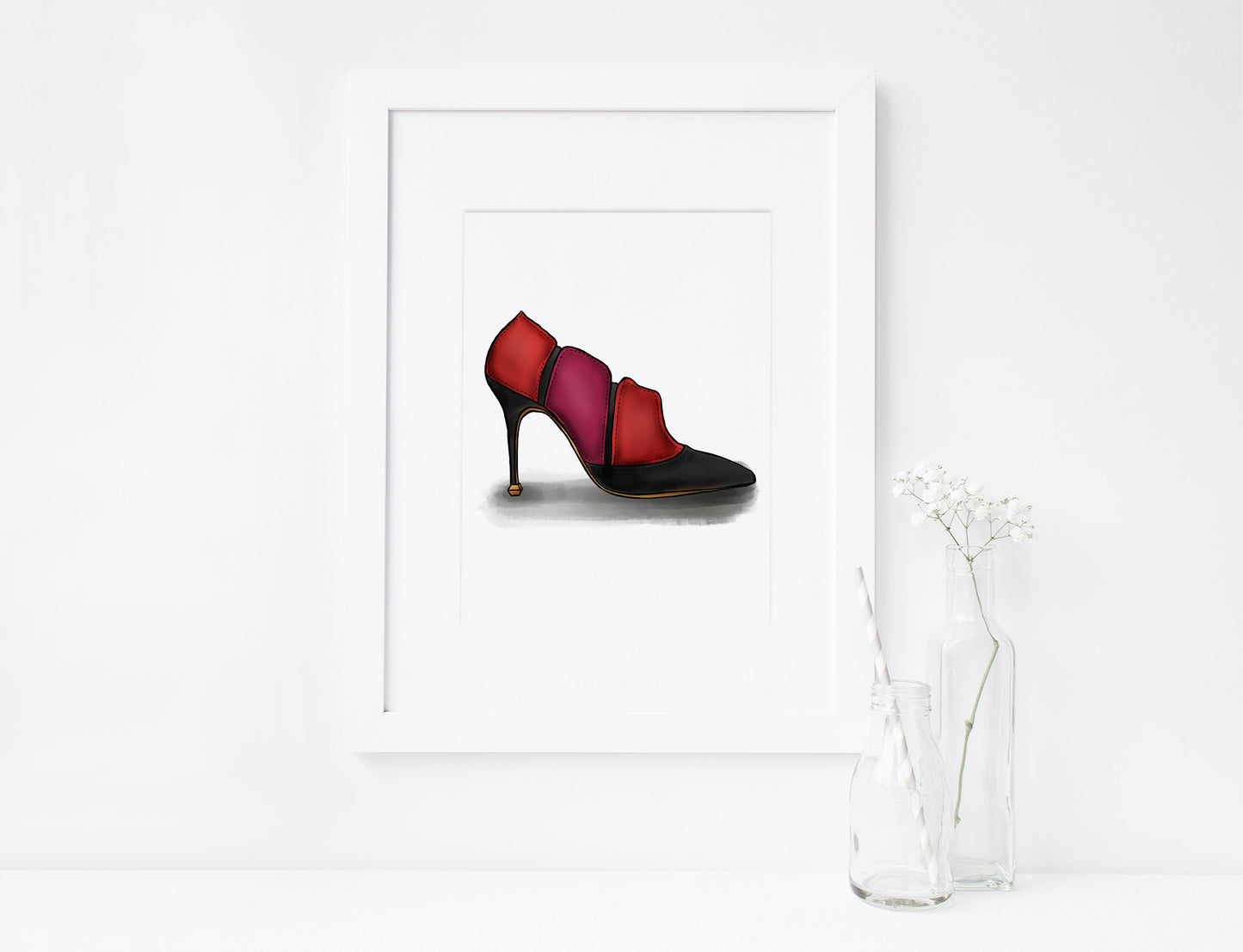 Red & Black Booties, Women's Shoes, Printable Art, INSTANT DOWNLOAD