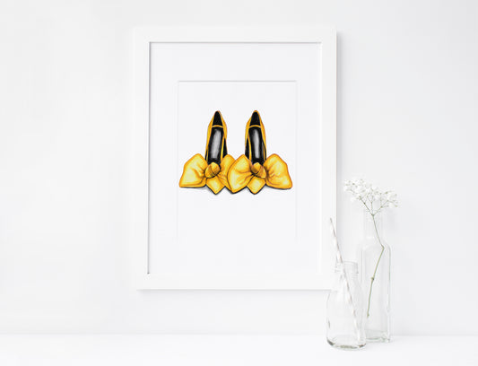 Yellow Big Bow Tie High Heels Pumps, Women's Shoes, Stilettos, Marker Illustration, Printable Art, INSTANT DOWNLOAD