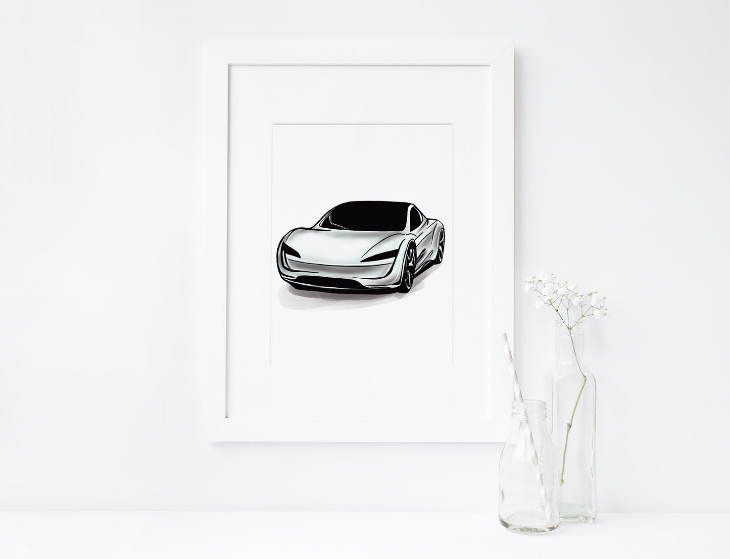 White Luxury Car, Vehicles, Printable Art, INSTANT DOWNLOAD