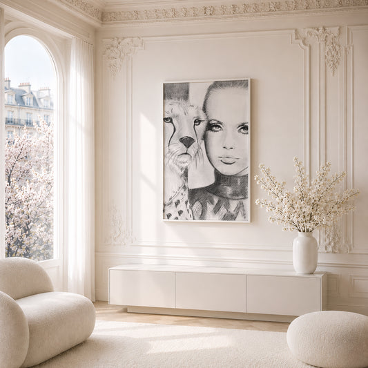 Veruschka von Lehndorff with cheetah | Framed Fine Art Print