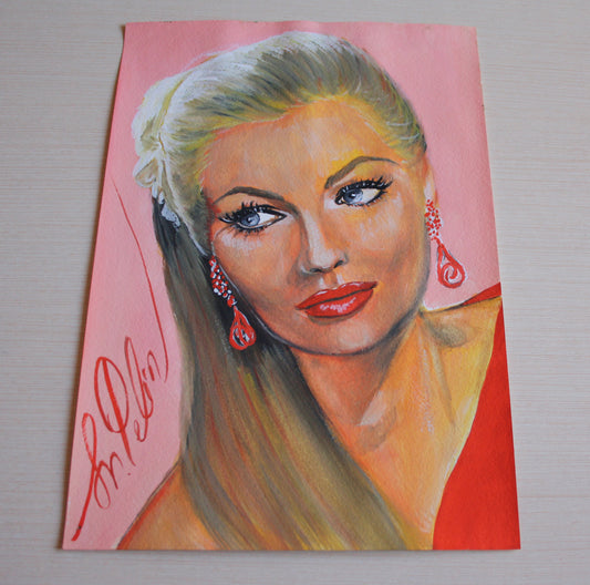 Anita Ekberg, ORIGINAL Gouache Painting, Artwork by Svetlana Pelin