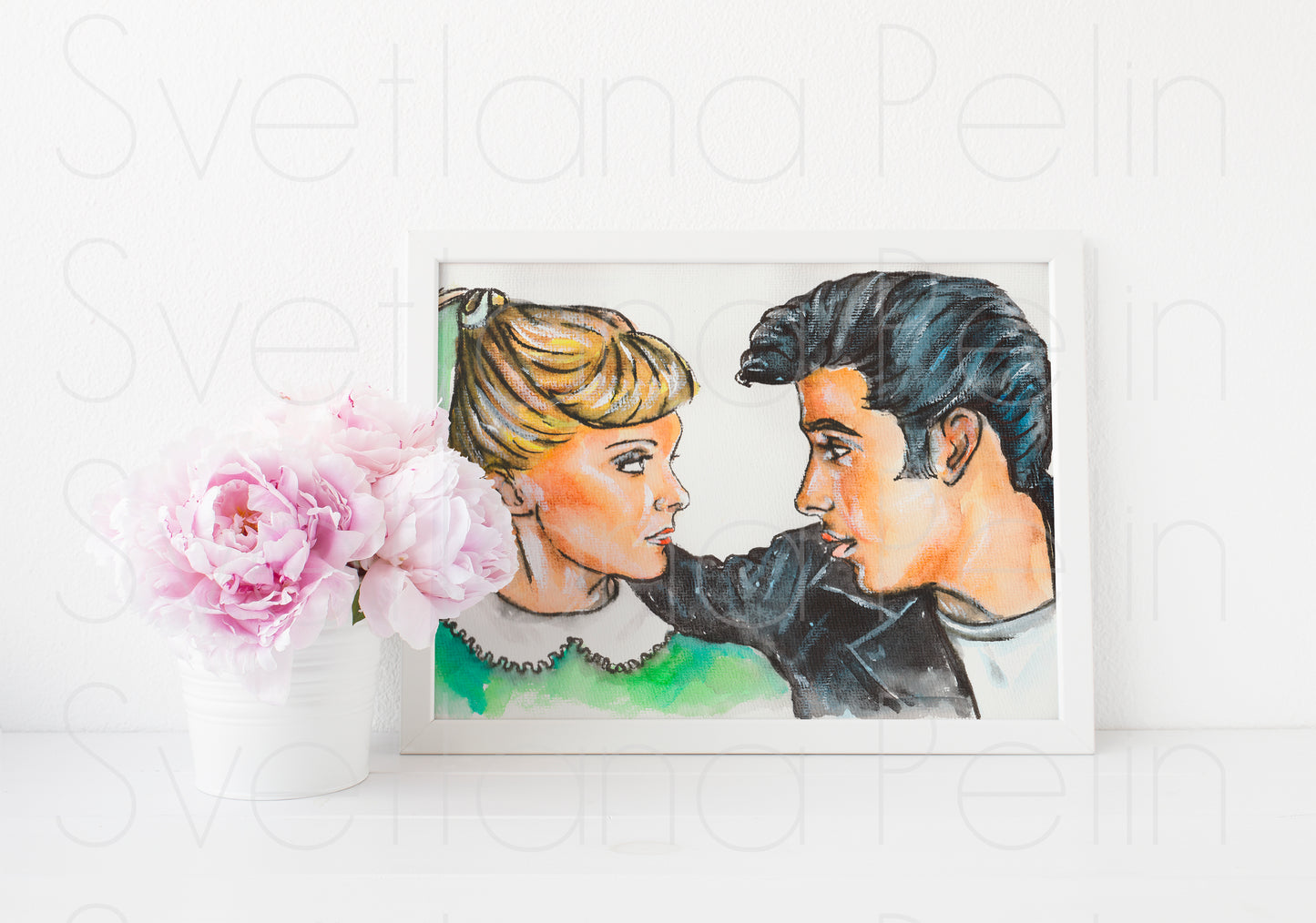 John Travolta, Olivia Newton-John, Grease, ART PRINT Signed by Artist