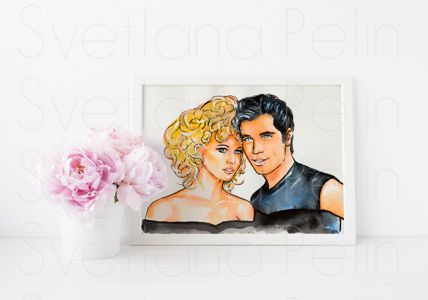 John Travolta, Olivia Newton-John, Grease, ART PRINT Signed by Artist