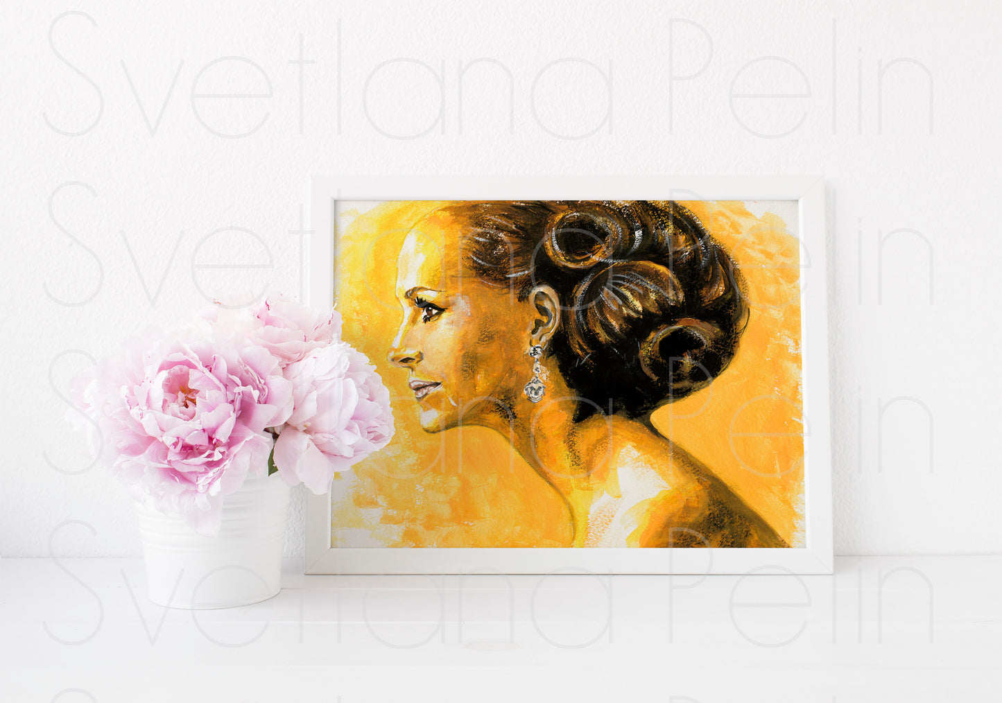 Julia Roberts, ORIGINAL Gouache painting, Artwork by Svetlana Pelin