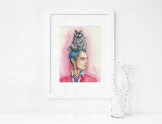 Jude Law, Cat, ART PRINT Signed by Artist