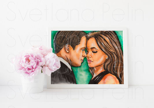 Angelina Jolie, Brad Pitt, ORIGINAL Watercolour Painting, Artwork by Svetlana Pelin