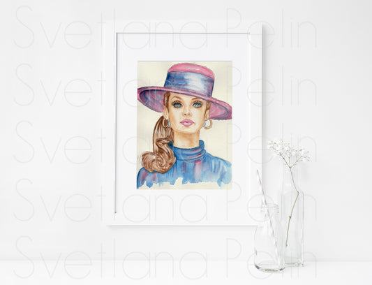 Jean Shrimpton, ORIGINAL Watercolour Painting, Artwork by Svetlana Pelin