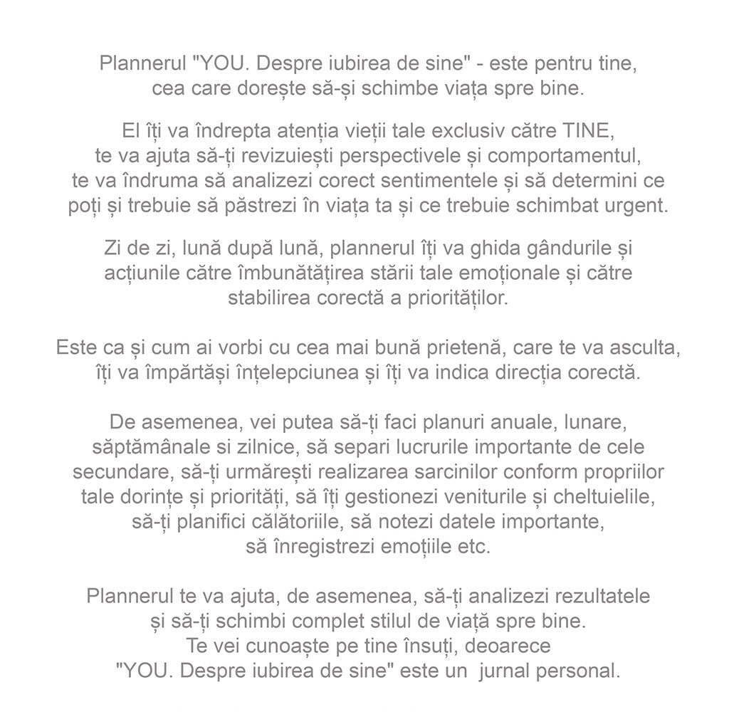 YOU Despre iubirea de sine. ROM în limba română. Planner dezvoltare personală. Jurnal personal. Descărcare digitală