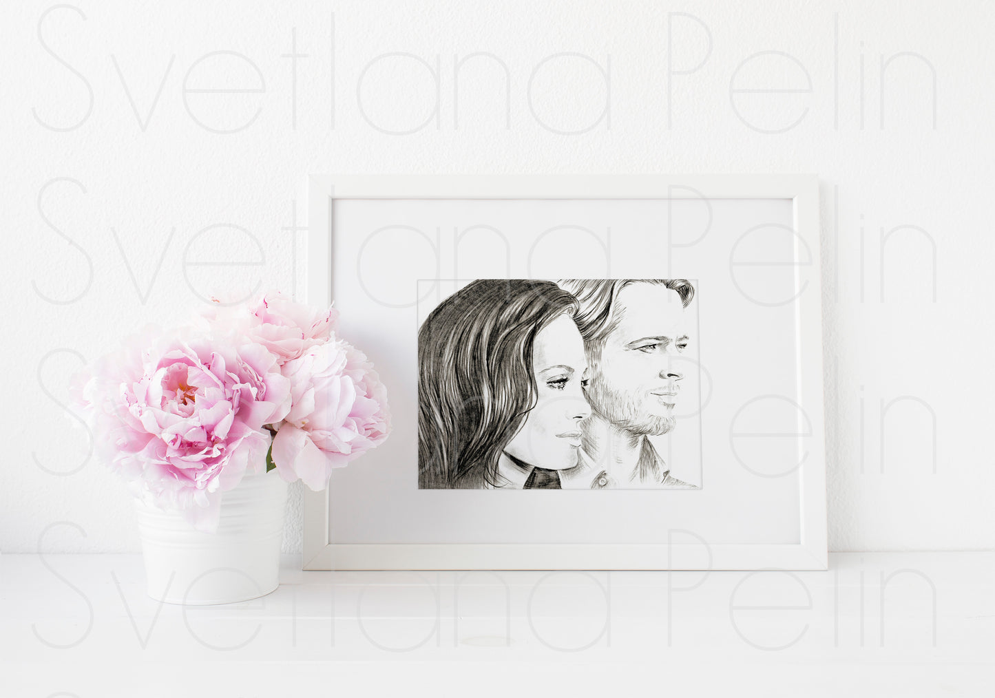 Angelina Jolie, Brad Pitt, ART PRINT Signed by Artist