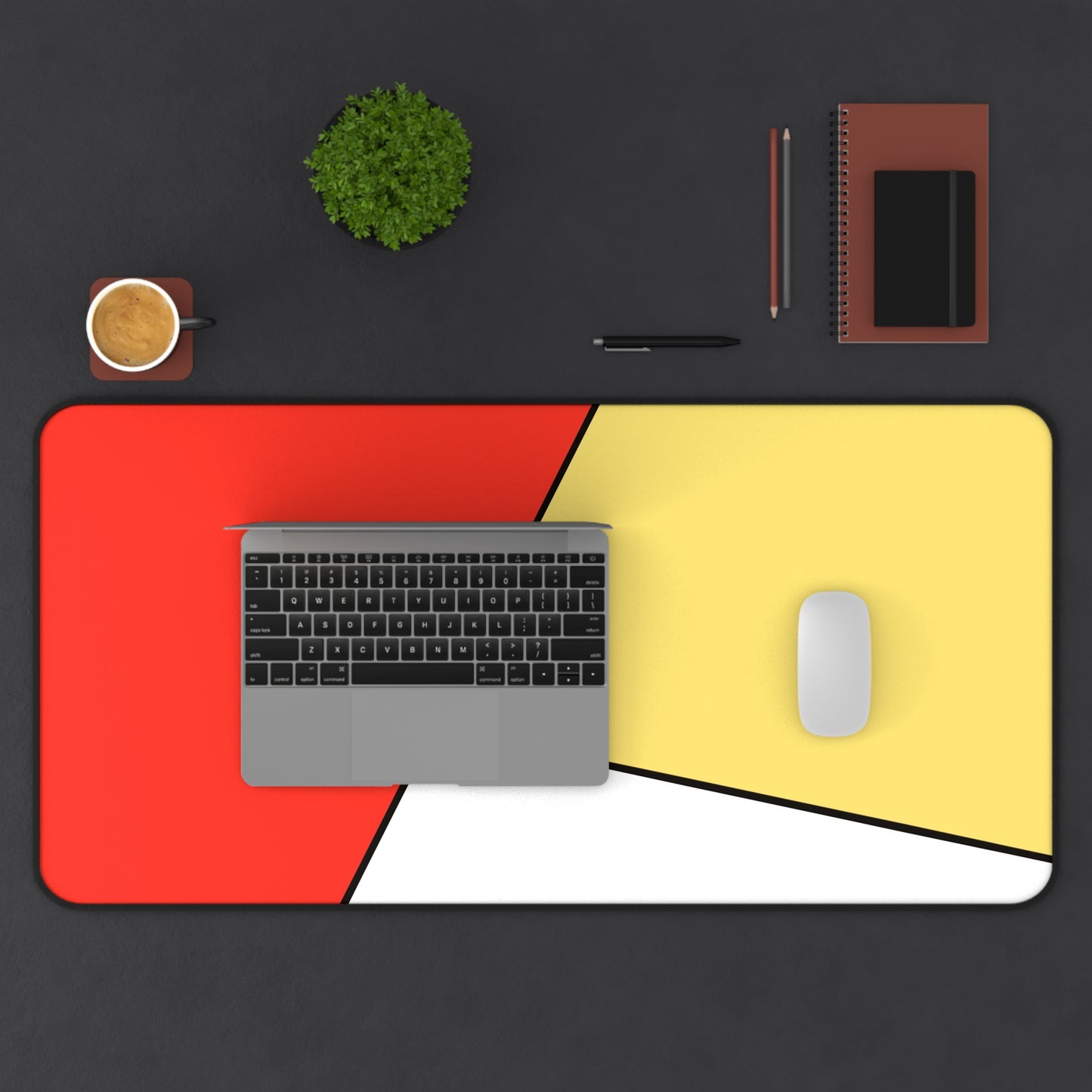 Red, Yellow, White, Desk Mat