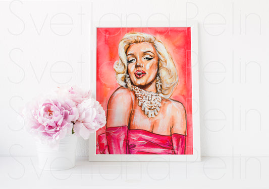 Marilyn Monroe, Pink dress, Gentlemen Prefer Blondes, GPB, ART PRINT Signed by Artist