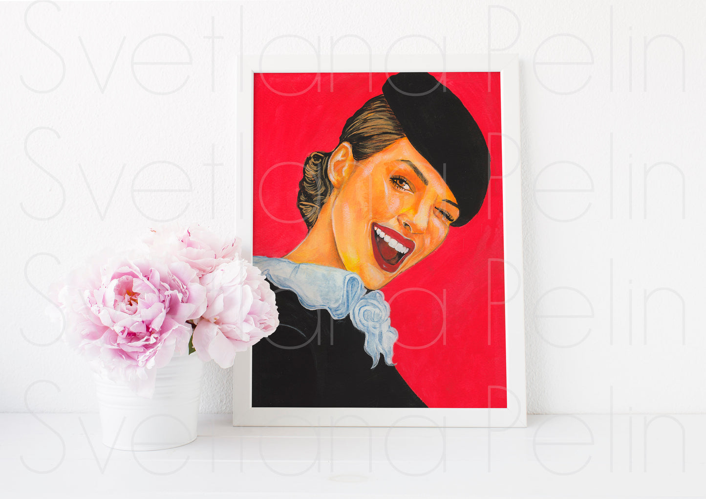 Anne Hathaway, ORIGINAL Gouache Painting, Artwork by Svetlana Pelin