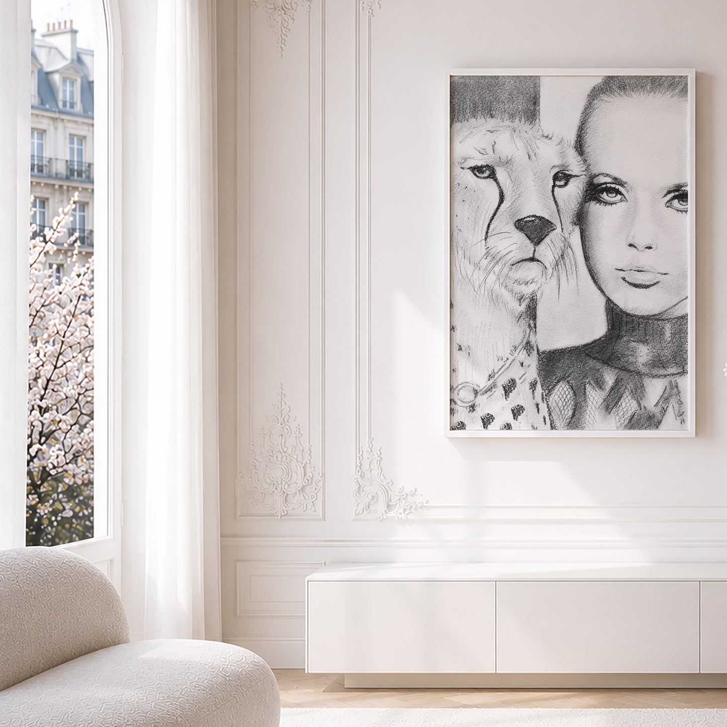 Veruschka von Lehndorff with cheetah | Framed Fine Art Print