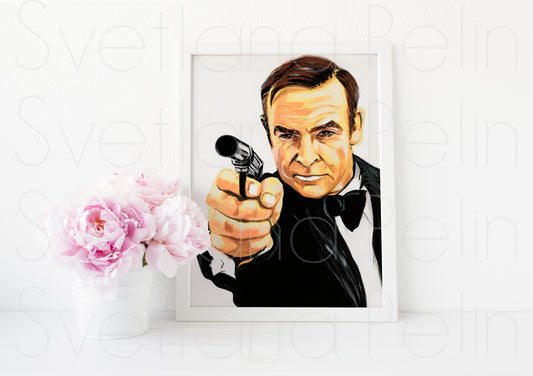 Sean Connery, James Bond, Agent 007,  ART PRINT Signed by Artist