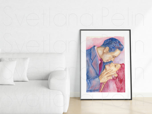 Humphrey Bogart, Lauren Bacall, ORIGINAL Watercolour Painting, Artwork by Svetlana Pelin