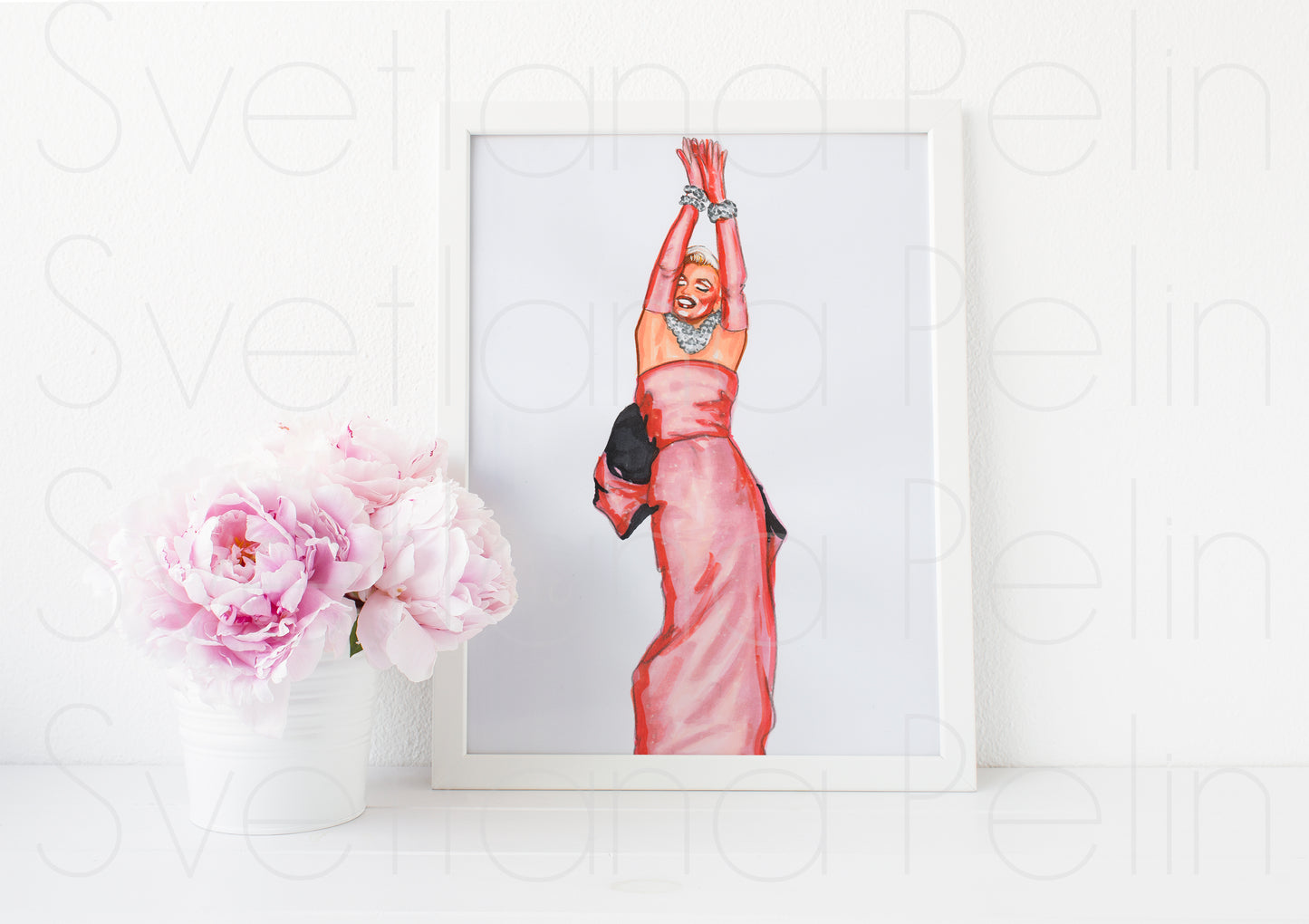 Marilyn Monroe, Pink dress, Gentlemen Prefer Blondes, GPB, ART PRINT Signed by Artist