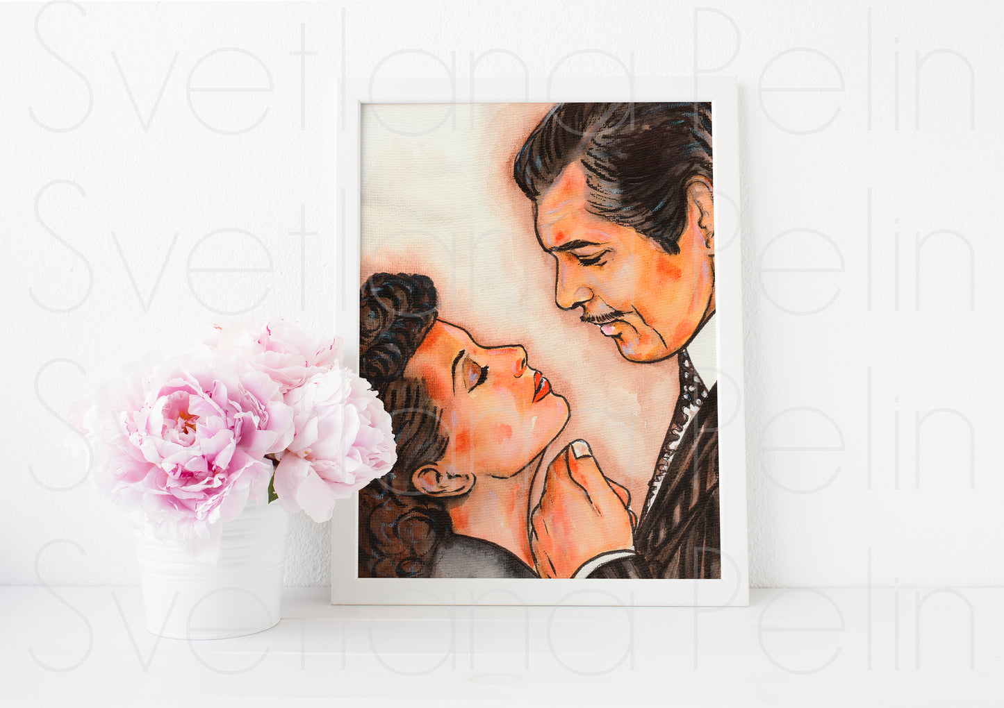 Clark Gable, Vivien Leigh, Scarlett O'Hara, Rhett Butler, Gone with the Wind, ART PRINT Signed by Artist