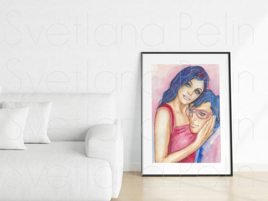 Elvis Presley & Priscilla, ORIGINAL Watercolour Painting, Artwork by Svetlana Pelin