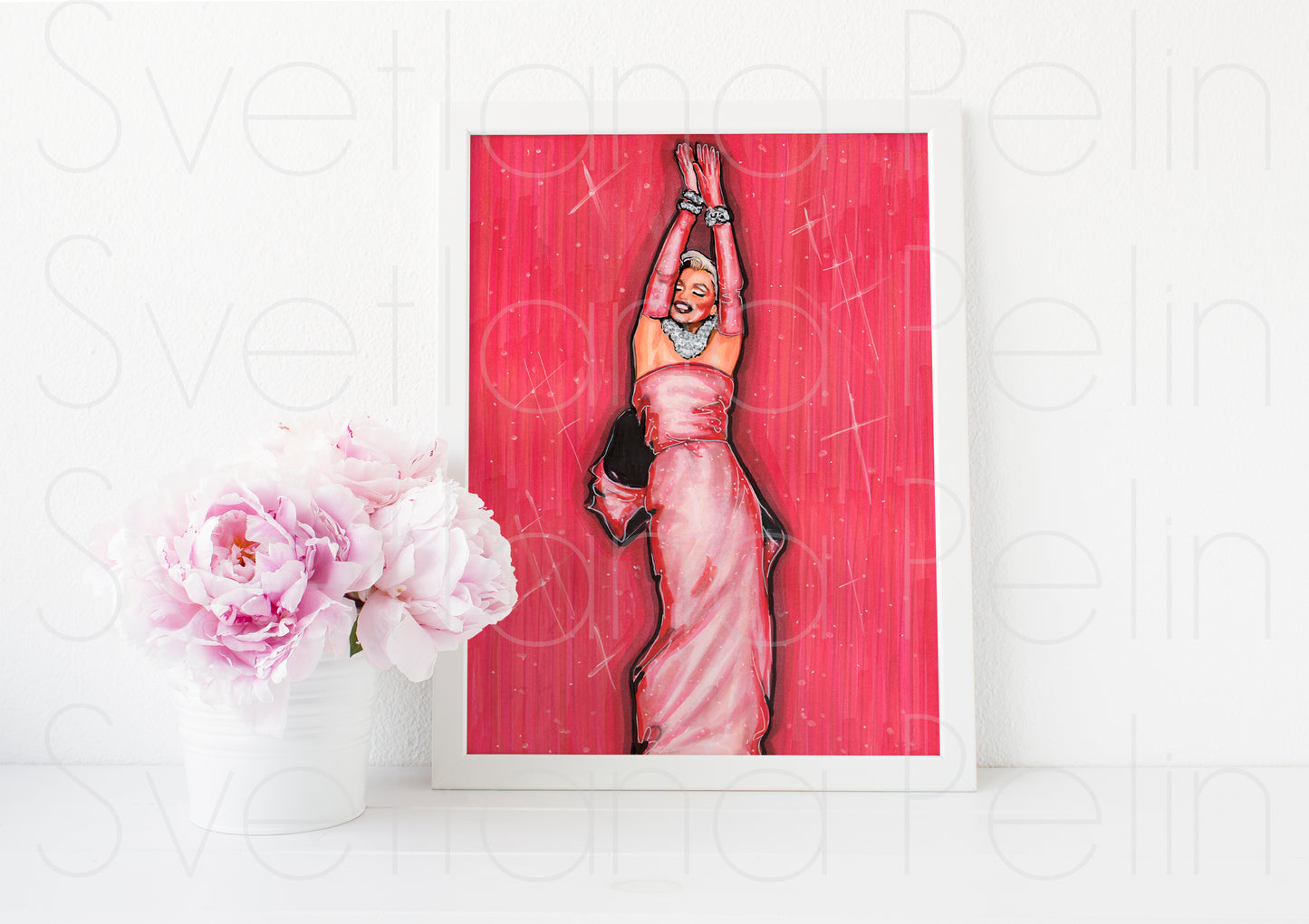 Marilyn Monroe, Pink dress, Gentlemen Prefer Blondes, GPB, ART PRINT Signed by Artist