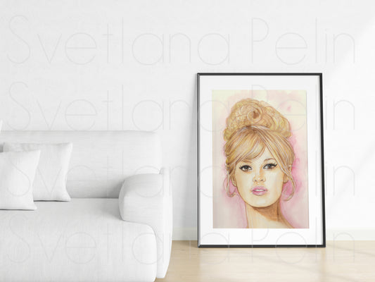 Brigitte Bardot, ORIGINAL Watercolor Painting, Artwork by Svetlana Pelin
