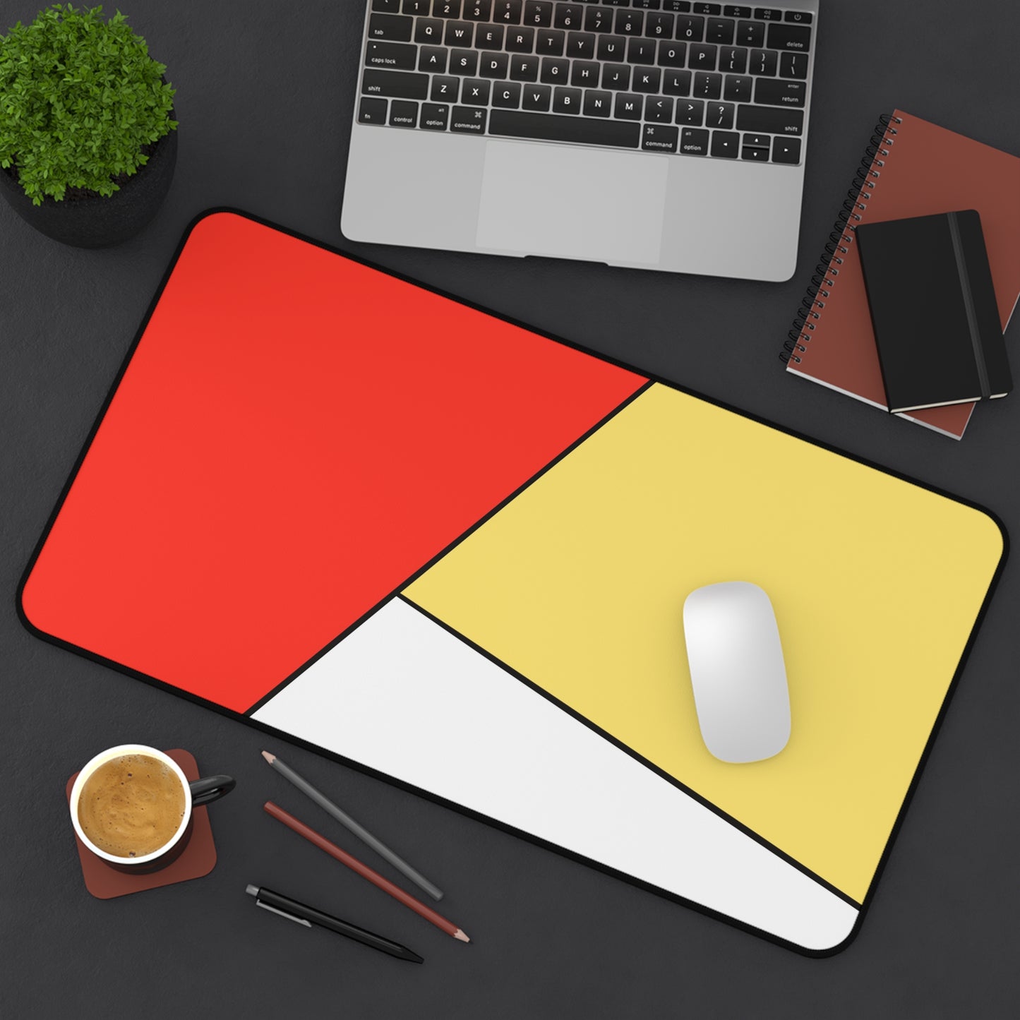 Red, Yellow, White, Desk Mat