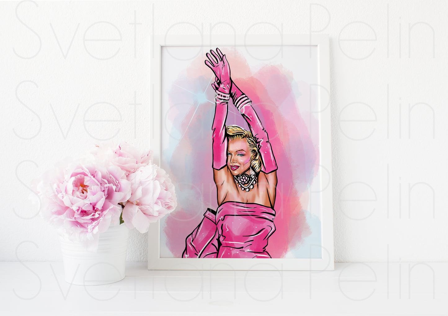 Marilyn Monroe, Pink dress, Gentlemen Prefer Blondes, GPB, ART PRINT Signed by Artist