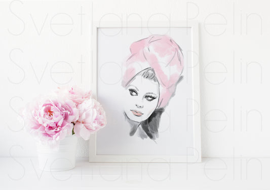 Sophia Loren, Pink Towel, Arabesque, ART PRINT Signed by Artist