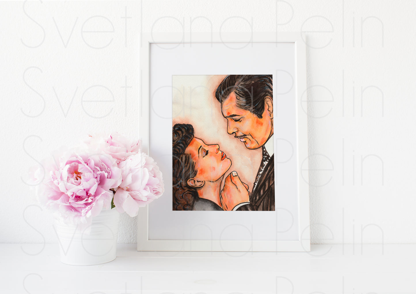 Clark Gable, Vivien Leigh, Scarlett O'Hara, Rhett Butler, Gone with the Wind, ART PRINT Signed by Artist