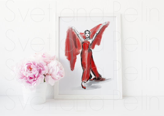 Audrey Hepburn in Funny Face, Red dress, ART PRINT Signed by Artist