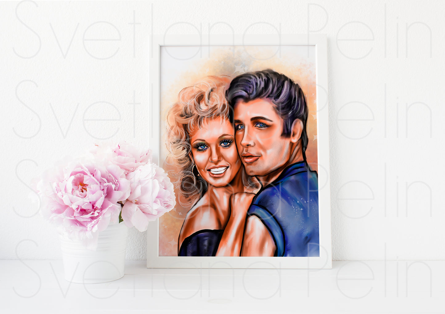 John Travolta, Olivia Newton-John, Grease, ART PRINT Signed by Artist