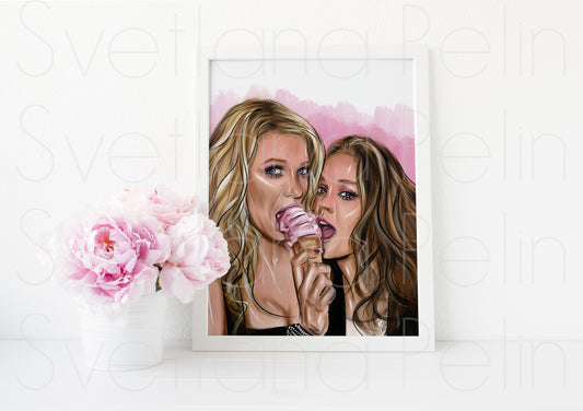 Blake Lively, Leighton Meester, ART PRINT Signed by Artist