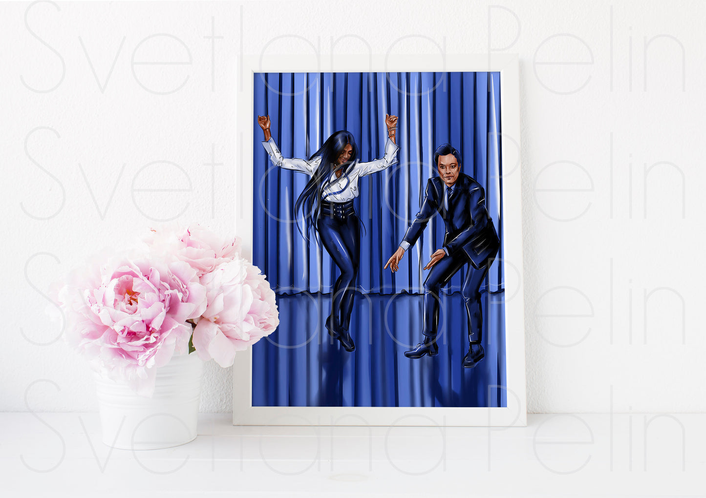 Naomi Campbell, Jimmy Fallon, ART PRINT Signed by Artist