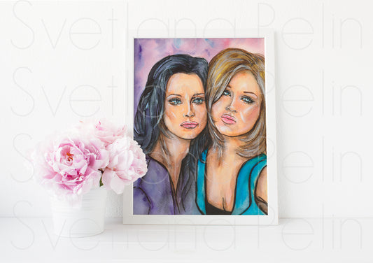Courteney Cox, Jennifer Aniston, ART PRINT Signed by Artist