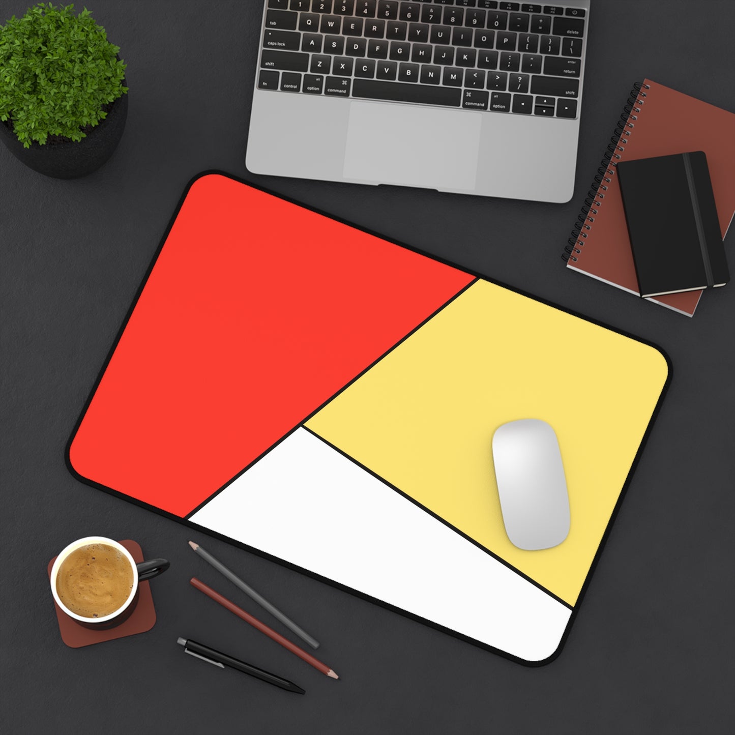 Red, Yellow, White, Desk Mat