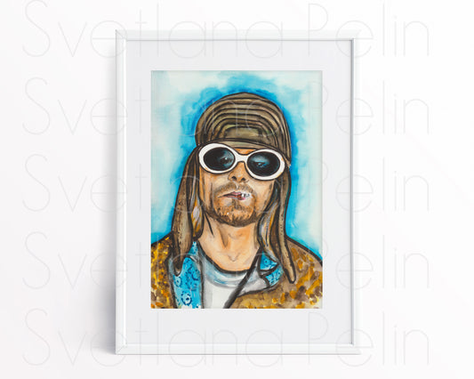 Kurt Cobain, KC, ORIGINAL Watercolor Painting, Artwork by Svetlana Pelin