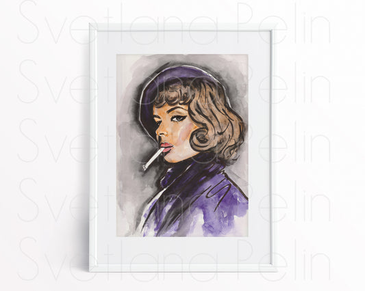 Ingrid Bergman, ORIGINAL Watercolor Painting, Artwork by Svetlana Pelin