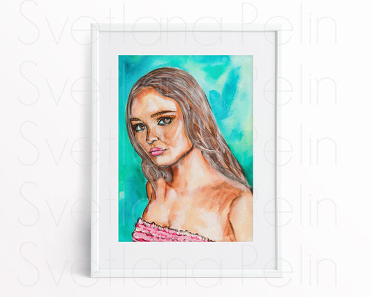 Lily-Rose Depp, ORIGINAL Watercolor Painting, Artwork by Svetlana Pelin