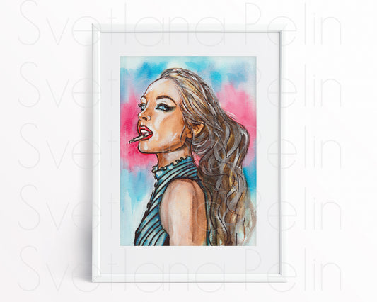 Lindsay Lohan, ORIGINAL Watercolor Painting, Artwork by Svetlana Pelin