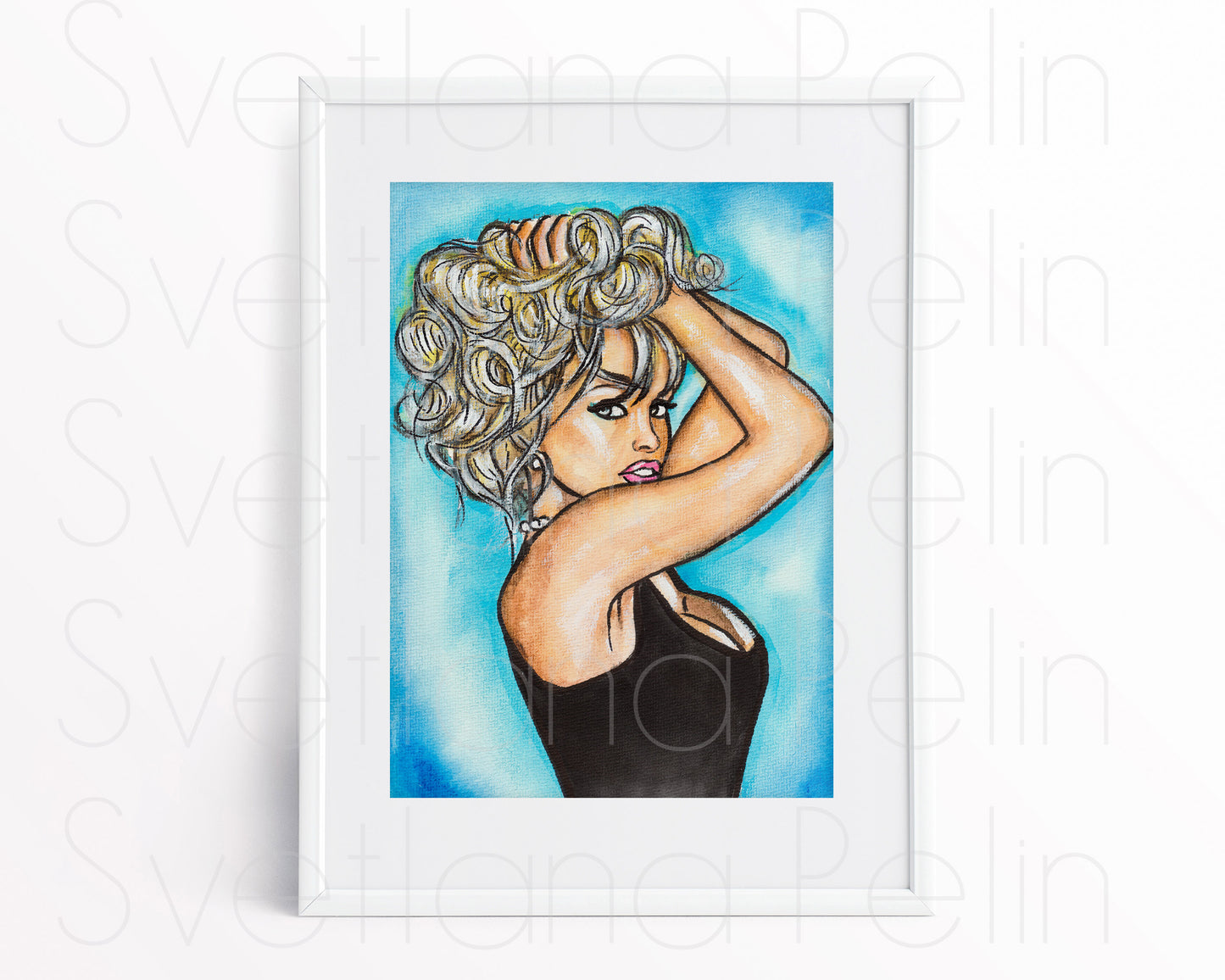 Pamela Anderson, ORIGINAL Watercolor Painting, Artwork by Svetlana Pelin