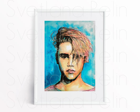 Justin Bieber, ORIGINAL Watercolor Painting, Artwork by Svetlana Pelin