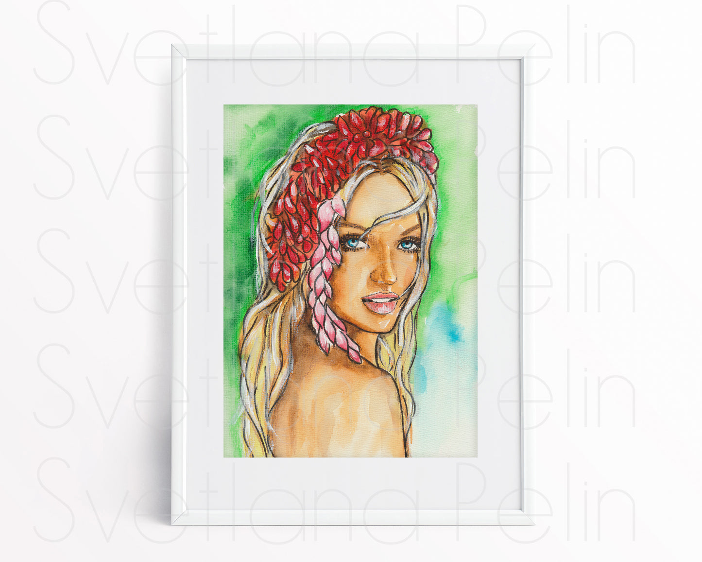 Candice Swanepoel, ORIGINAL Watercolor Painting, Artwork by Svetlana Pelin