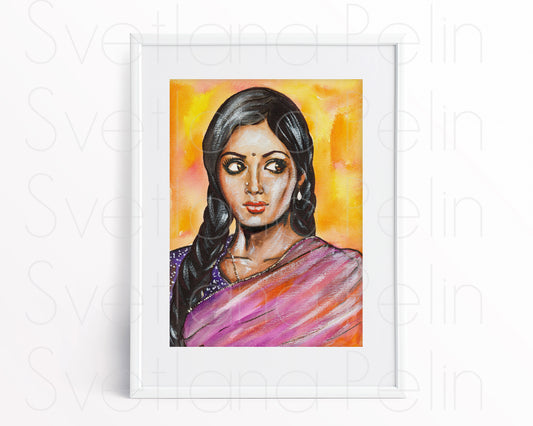 Sridevi Kapoor, ORIGINAL Watercolor Painting, Artwork by Svetlana Pelin