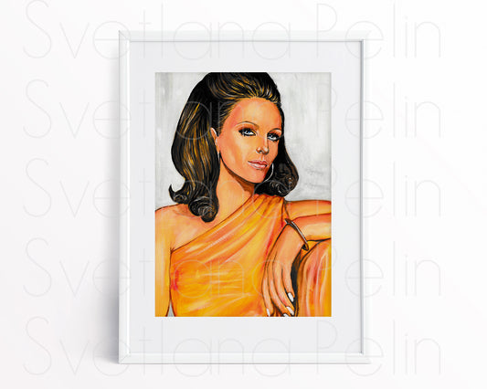 Elizabeth Hurley, ORIGINAL Gouache Painting, Artwork by Svetlana Pelin