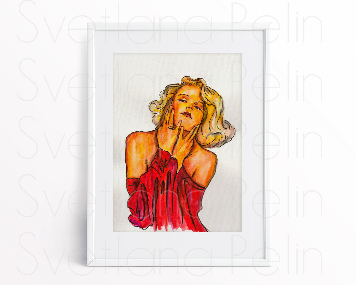 Jean Harlow, ORIGINAL Watercolor Painting, Artwork by Svetlana Pelin